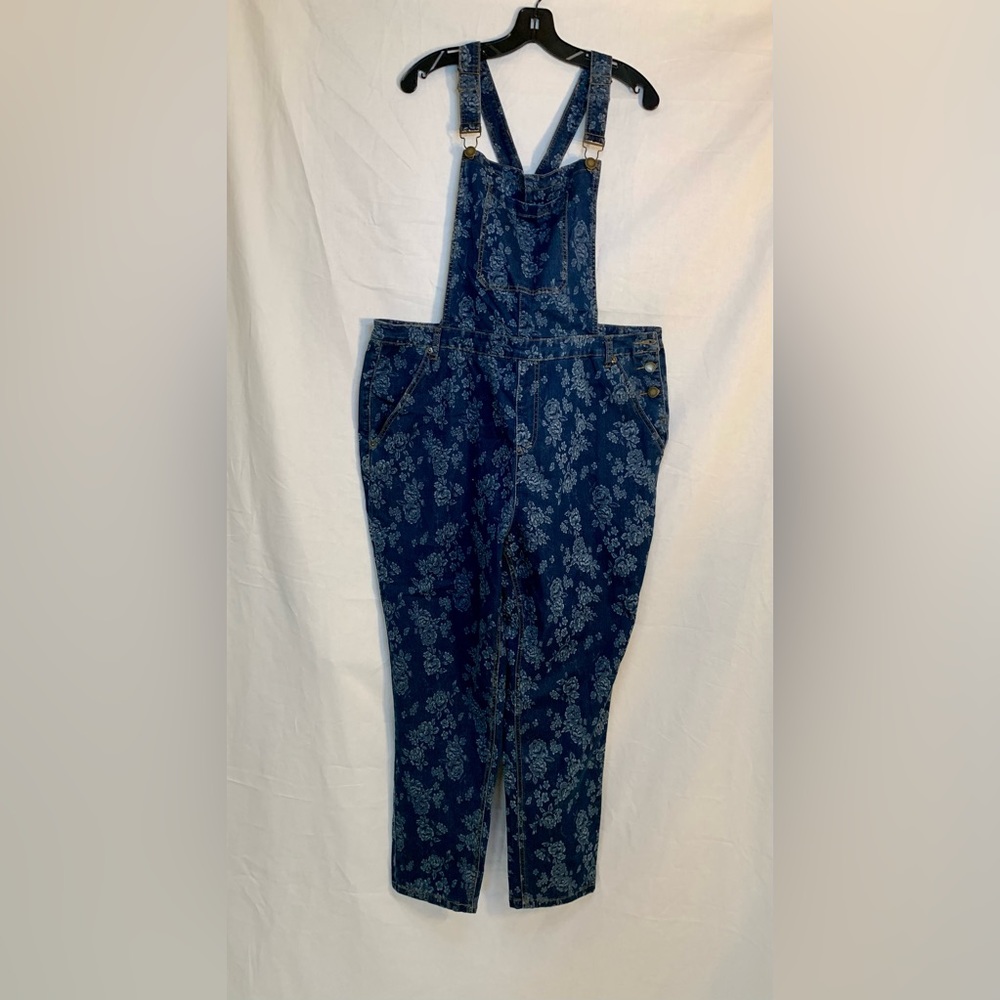 ModCloth Floral Denim Overalls Dark Wash Size 2X